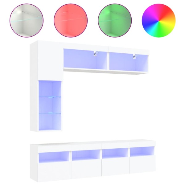 Mueble de pared de TV con luces LED 7 piezas blanco