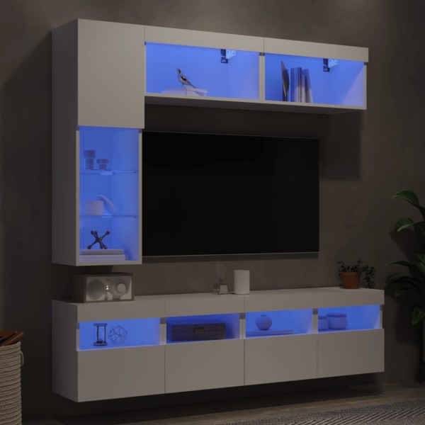 Mueble de pared de TV con luces LED 7 piezas blanco