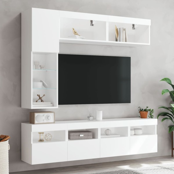 Mueble de pared de TV con luces LED 7 piezas blanco