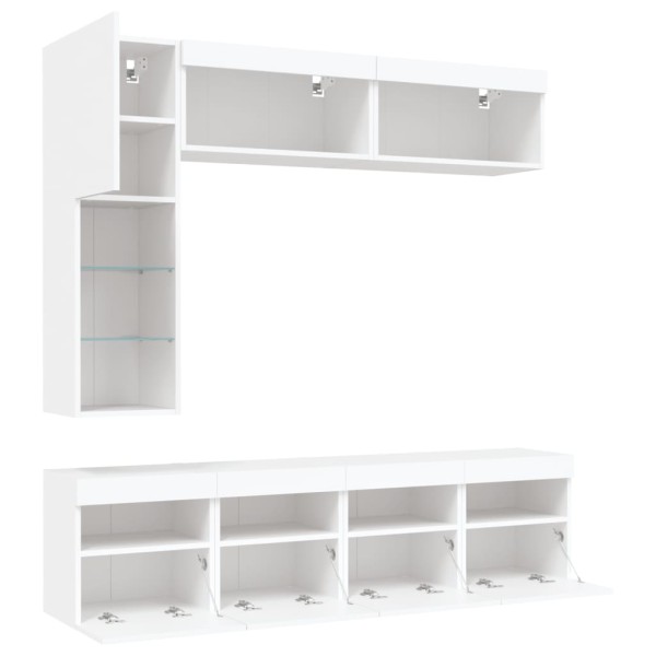 Mueble de pared de TV con luces LED 7 piezas blanco