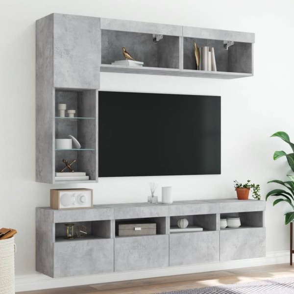 Muebles de TV de pared con luces LED 7 piezas gris hormigón