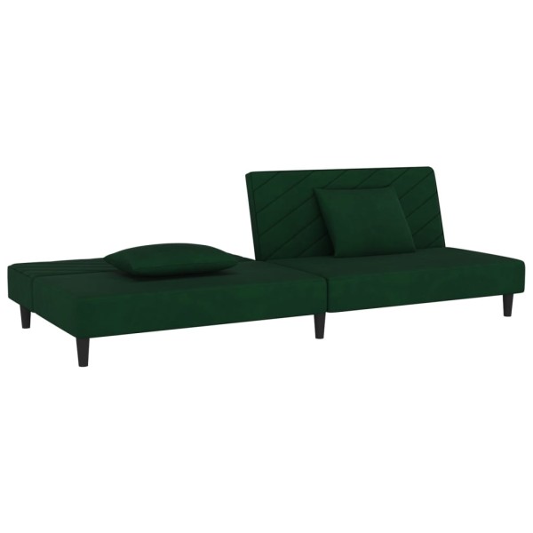 Sofá cama de 2 plazas con dos almohadas terciopelo verde oscuro