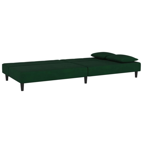 Sofá cama de 2 plazas con dos almohadas terciopelo verde oscuro