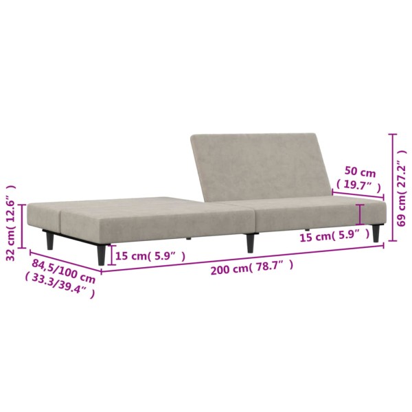 Sofá cama de 2 plazas terciopelo gris claro