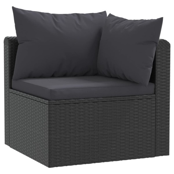 Set muebles de jardín 5 piezas y cojines ratán sintético negro