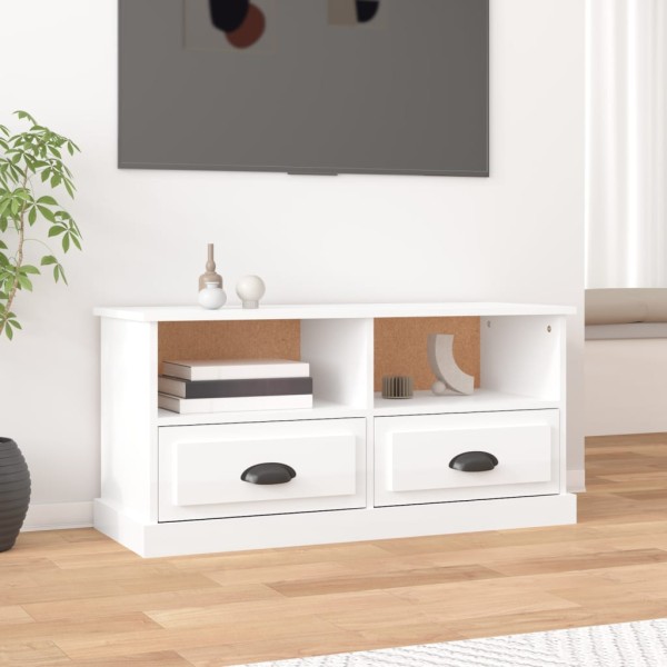 Mueble de TV madera contrachapada blanco brillo 93x35,5x45 cm