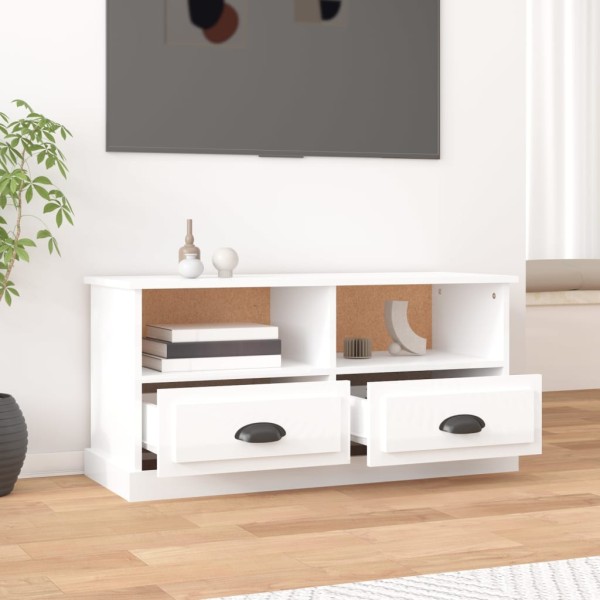 Mueble de TV madera contrachapada blanco brillo 93x35,5x45 cm