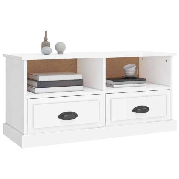 Mueble de TV madera contrachapada blanco brillo 93x35,5x45 cm