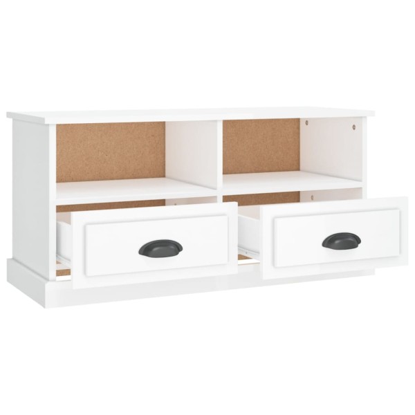 Mueble de TV madera contrachapada blanco brillo 93x35,5x45 cm