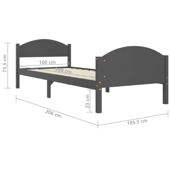 Estructura de cama madera maciza de pino gris oscuro 100x200 cm