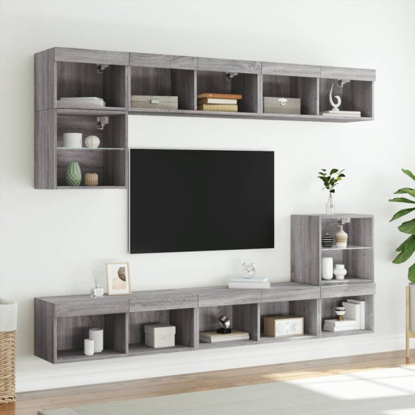 Mueble de TV con luces LED gris Sonoma 80x30x30 cm