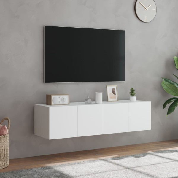 Muebles de TV de pared con luces LED 2 uds blanco 60x35x31 cm