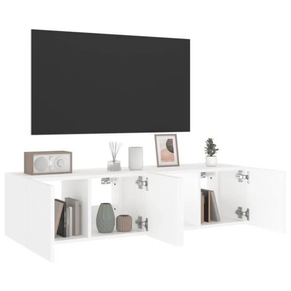 Muebles de TV de pared con luces LED 2 uds blanco 60x35x31 cm