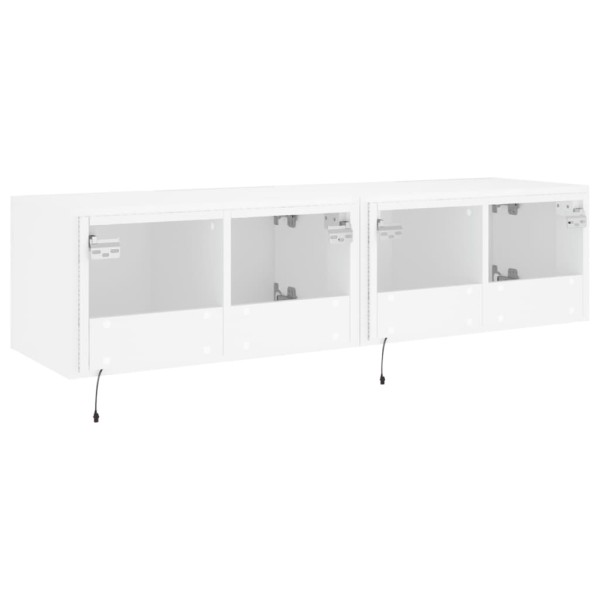 Muebles de TV de pared con luces LED 2 uds blanco 60x35x31 cm