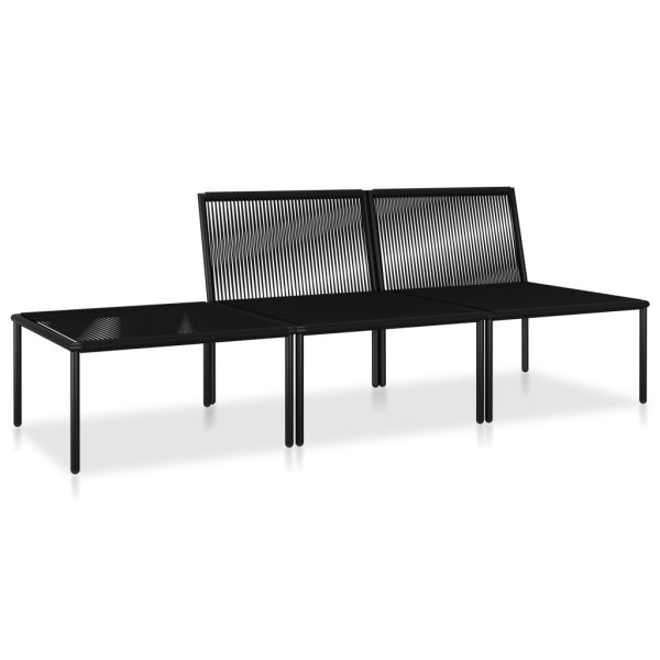 Juego de muebles de jardín 3 piezas con cojines PVC negro