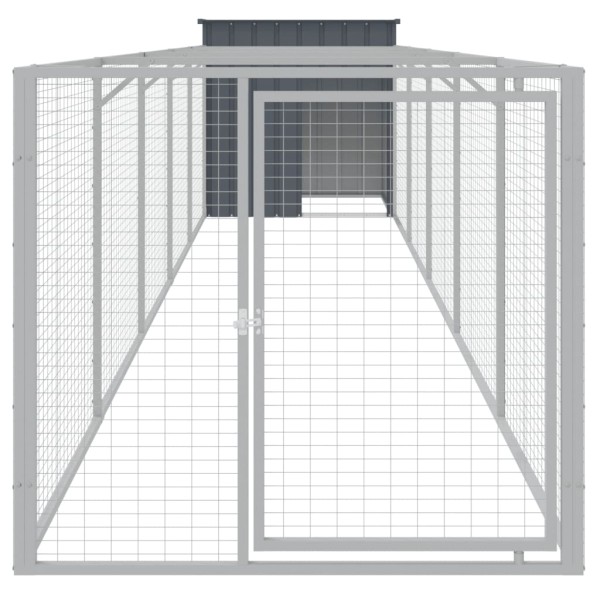 Caseta perros con corral acero galvanizado gris 110x609x110 cm