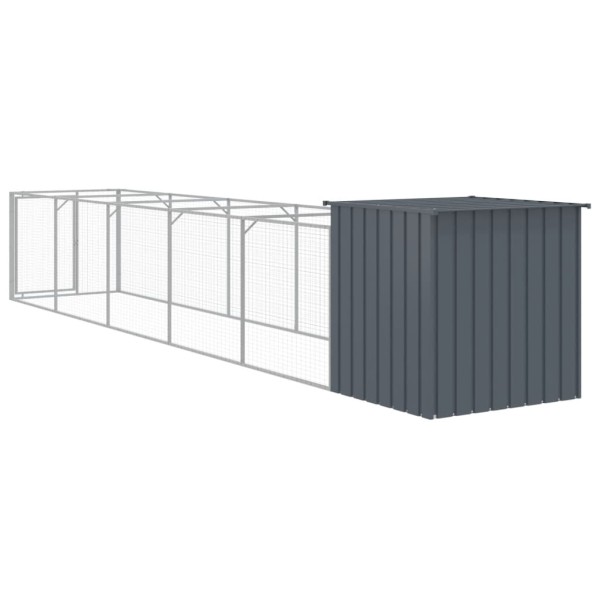 Caseta perros con corral acero galvanizado gris 110x609x110 cm