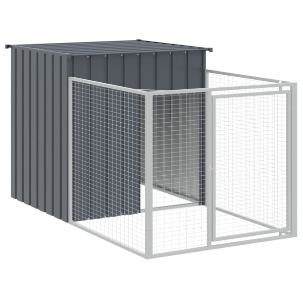 Caseta perros con corral acero galvanizado gris 110x609x110 cm