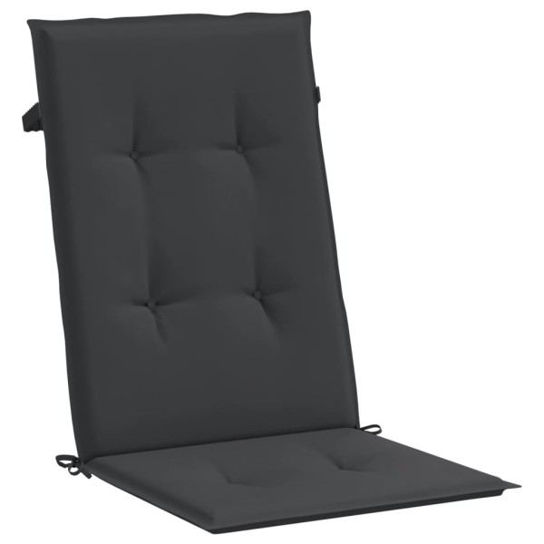 Cojín silla de jardín respaldo alto 2 uds tela negro 120x50x3cm