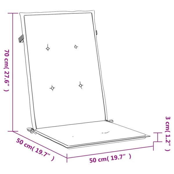 Cojín silla de jardín respaldo alto 2 uds tela negro 120x50x3cm