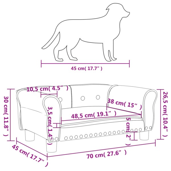 Cama para perros de terciopelo negra 70x45x30 cm