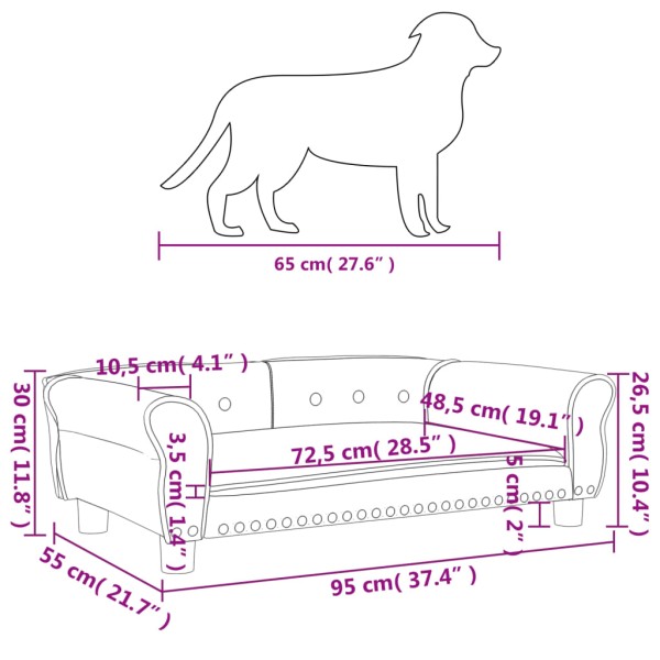 Cama para perros de terciopelo crema 95x55x30 cm