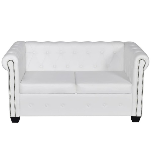 Sofá Chesterfield de 2 plazas cuero sintético blanco