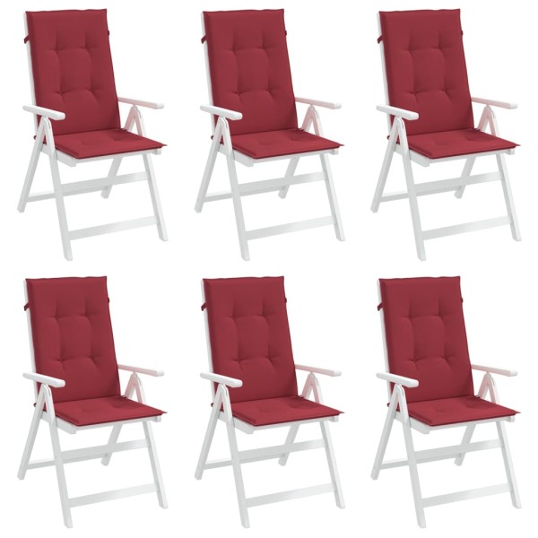 Cojín silla de jardín respaldo alto 6 uds tela rojo 120x50x3 cm