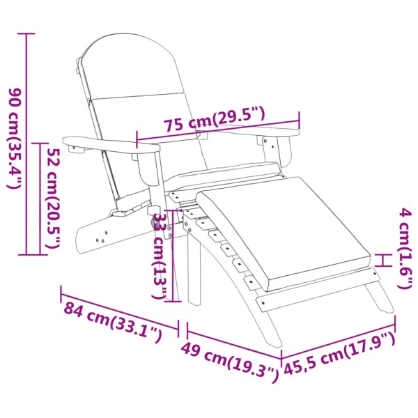 Silla de jardín Adirondack con reposapiés madera maciza acacia