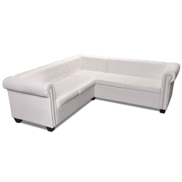 Sofá Chesterfield 5 plazas de cuero artificial blanco