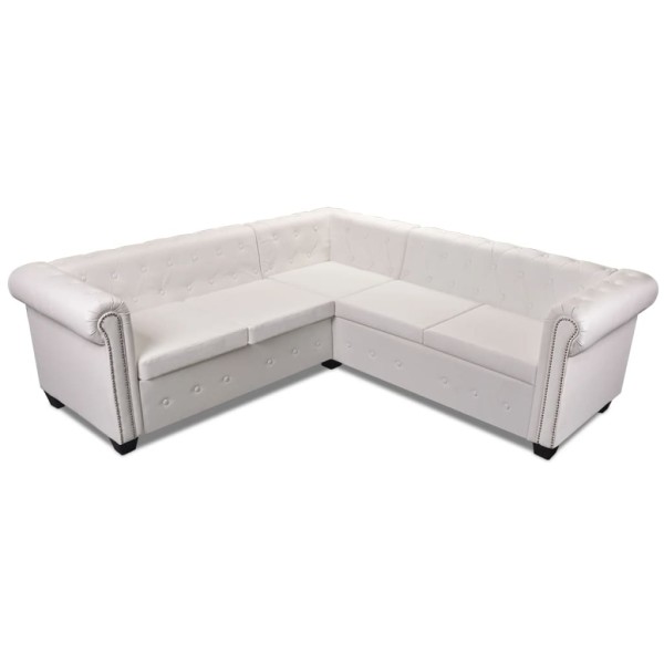 Sofá Chesterfield 5 plazas de cuero artificial blanco