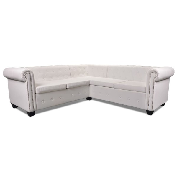 Sofá Chesterfield 5 plazas de cuero artificial blanco