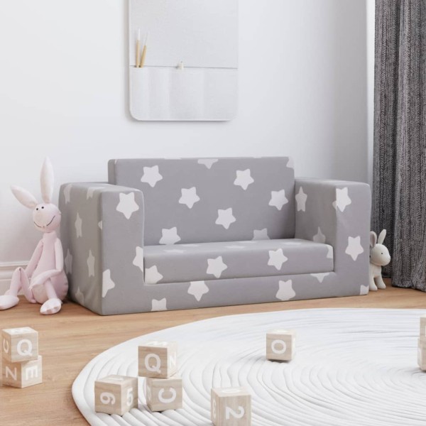 Sofá cama infantil 2 plazas felpa suave gris claro estrellas