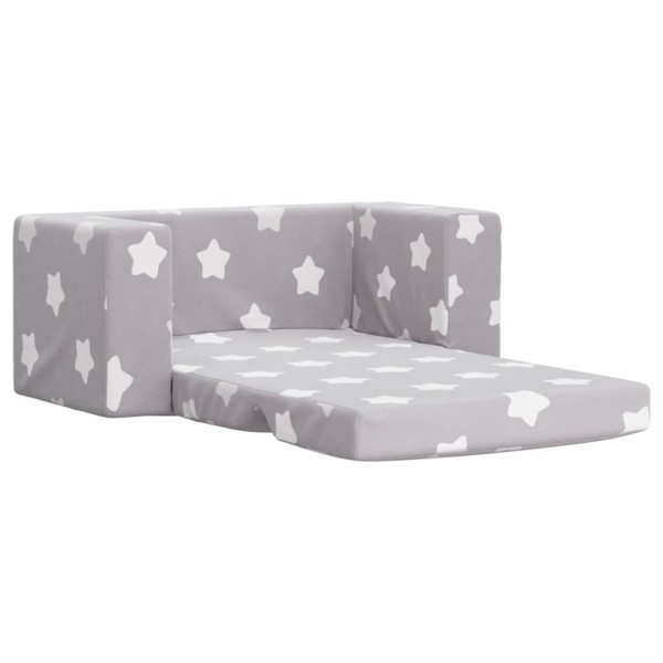 Sofá cama infantil 2 plazas felpa suave gris claro estrellas