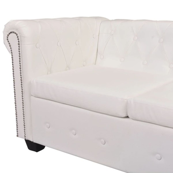 Sofá Chesterfield 5 plazas de cuero artificial blanco