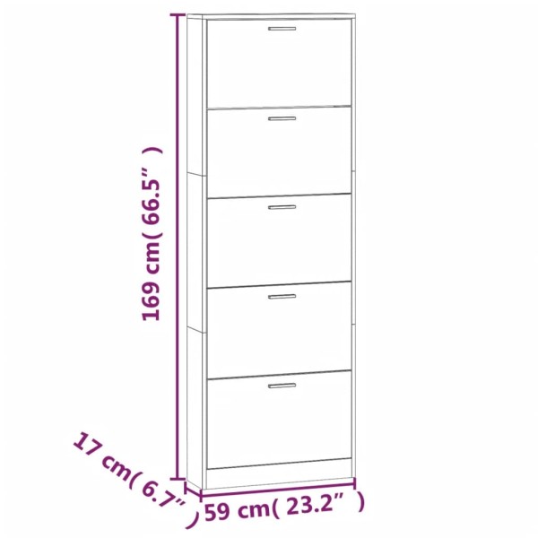 Mueble zapatero madera contrachapada roble ahumado 59x17x169 cm