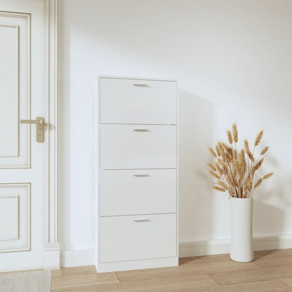 Mueble zapatero madera contrachapada blanco brillo 59x17x150 cm