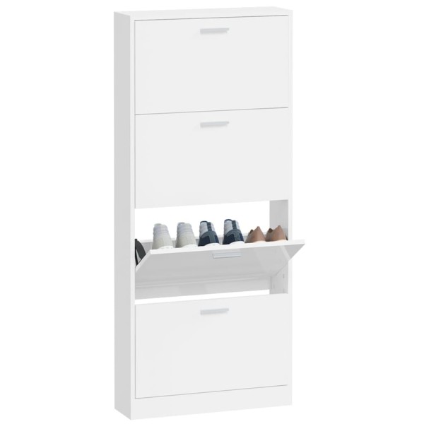 Mueble zapatero madera contrachapada blanco brillo 59x17x150 cm