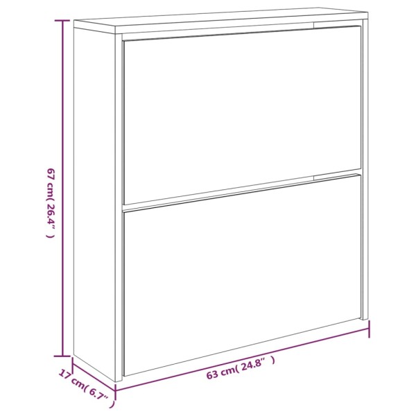 Mueble zapatero con espejo 2 niveles roble ahumado 63x17x67 cm