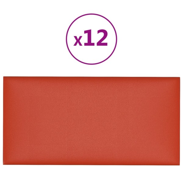 Paneles de pared 12 uds cuero sintético rojo 30x15 cm 0,54 m²