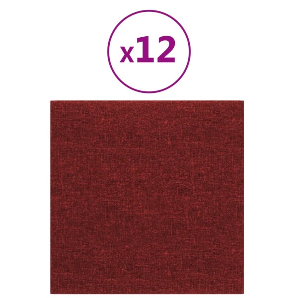 Paneles de pared 12 uds tela rojo tinto 30x30 cm 1,08 m²