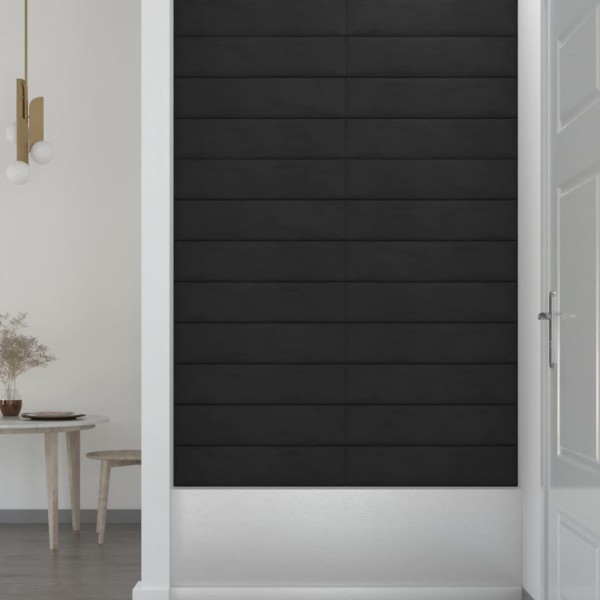 Paneles de pared 12 uds terciopelo negro 60x15 cm 1,08 m²