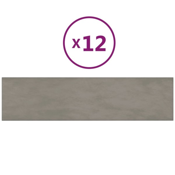 Paneles de pared 12 uds terciopelo gris claro 60x15 cm 1,08 m²