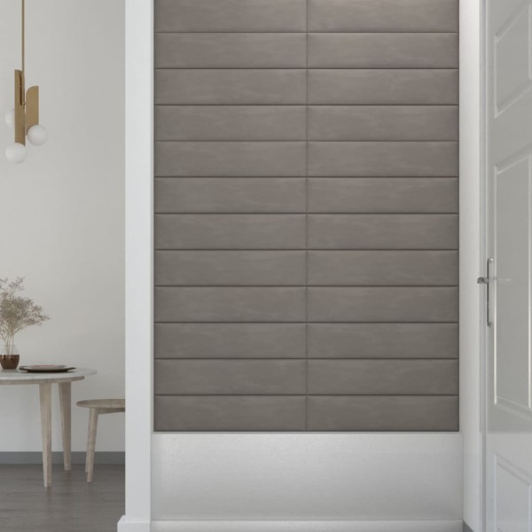 Paneles de pared 12 uds terciopelo gris claro 60x15 cm 1,08 m²