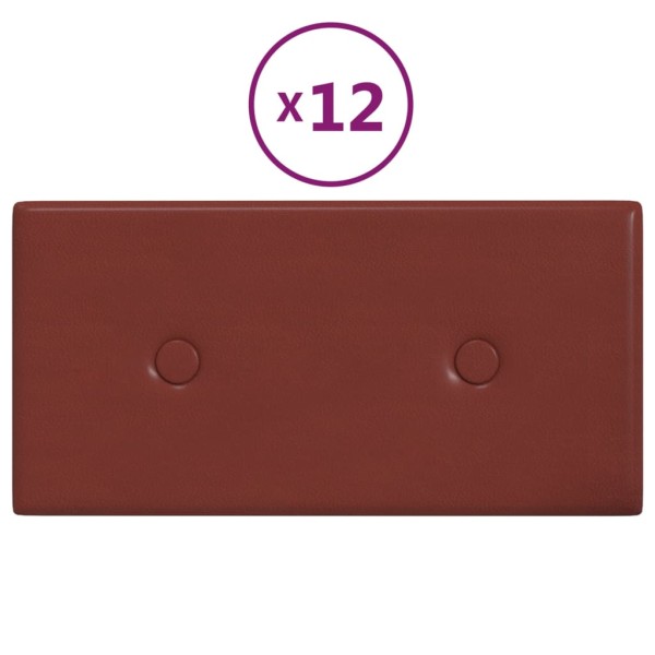 Paneles pared 12 uds cuero sintético rojo tinto 30x15 cm 0,54m²