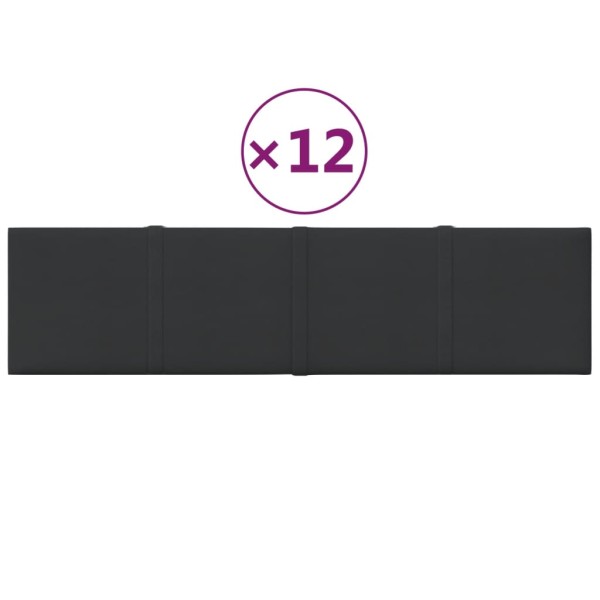 Paneles de pared 12 uds tela negro 60x15 cm 1,08 m²