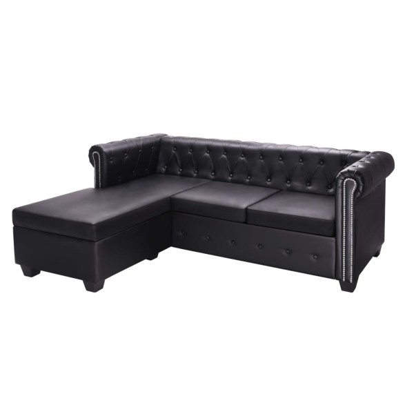 Sofá Chesterfield en forma de L cuero sintético negro