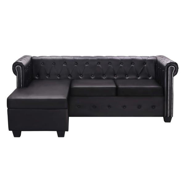 Sofá Chesterfield en forma de L cuero sintético negro