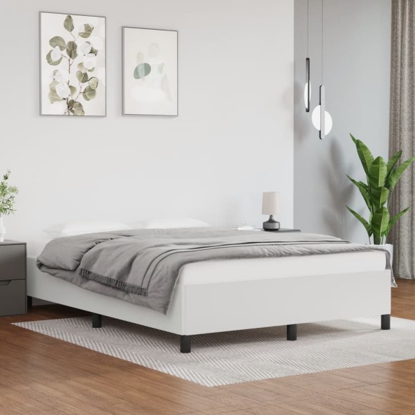 Estructura de cama de cuero sintético blanco 140x190 cm