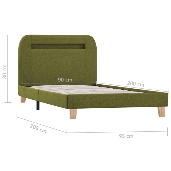 Estructura de cama con LED tela verde 90x200 cm